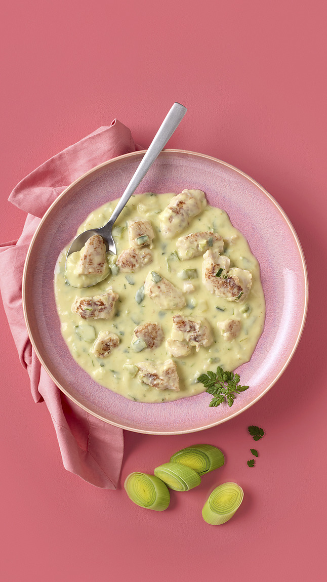 Putengeschnetzeltes in Lauch-Rahmsauce