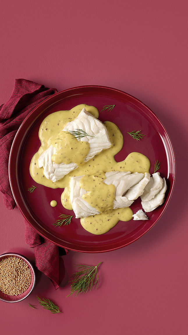 Kabeljau-Rückenfilet in Senf-Dill Sauce