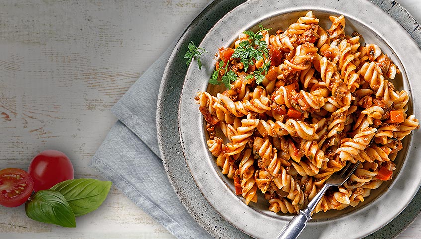 Fusilli mit veganer<br> Bolognese