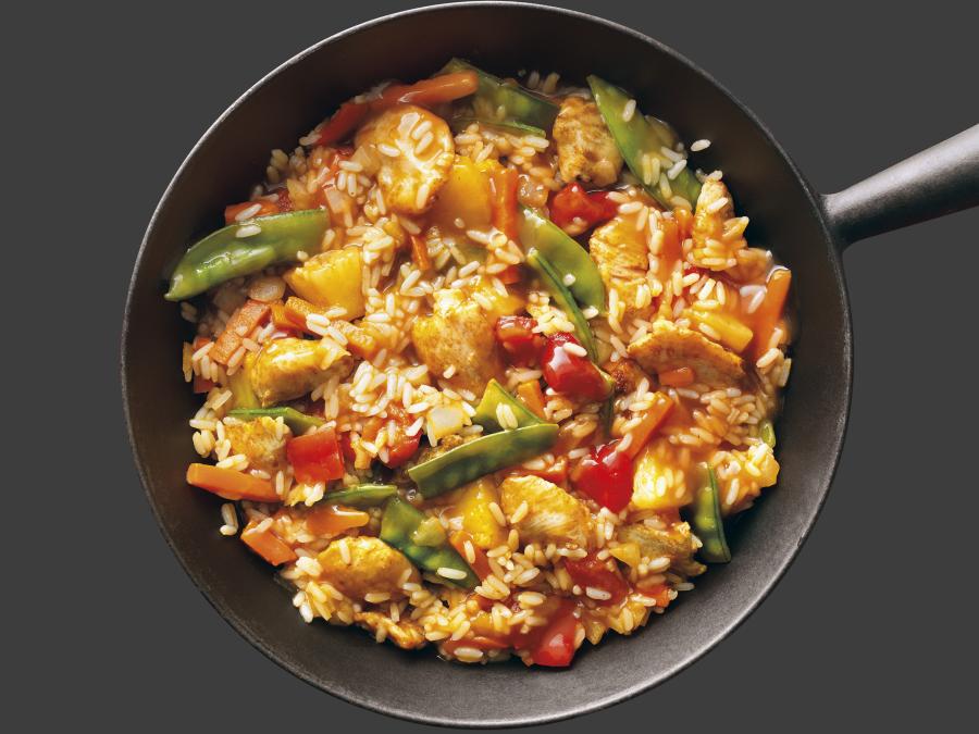 Reis-Hähnchen-Pfanne "süß-sauer"