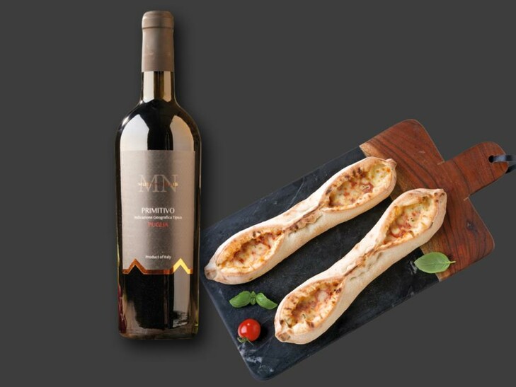 Kombi Primitivo IGT & Pizzaschiffchen Tomate Mozarella