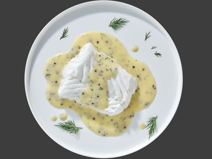 Kabeljau-Rückenfilet in Senf-Dill Sauce