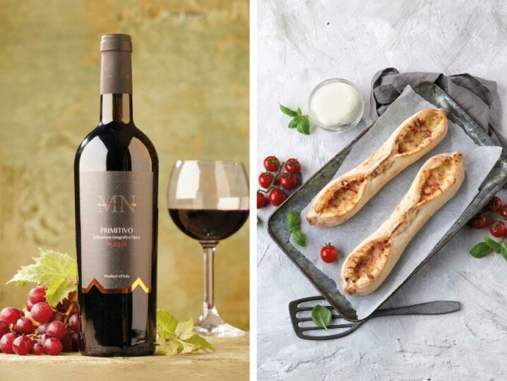 Kombi Primitivo IGT & Pizzaschiffchen Tomate Mozarella