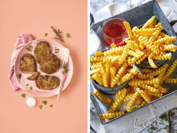 Kombi Schweinenackensteaks in Kräutermarinade & Zick-Zack-Pommes