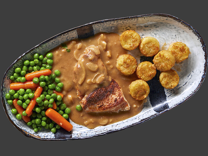 Zwiebel-Sahne-Hähnchen mit Kartoffelrösti