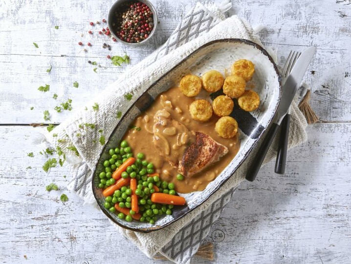Zwiebel-Sahne-Hähnchen mit Kartoffelrösti