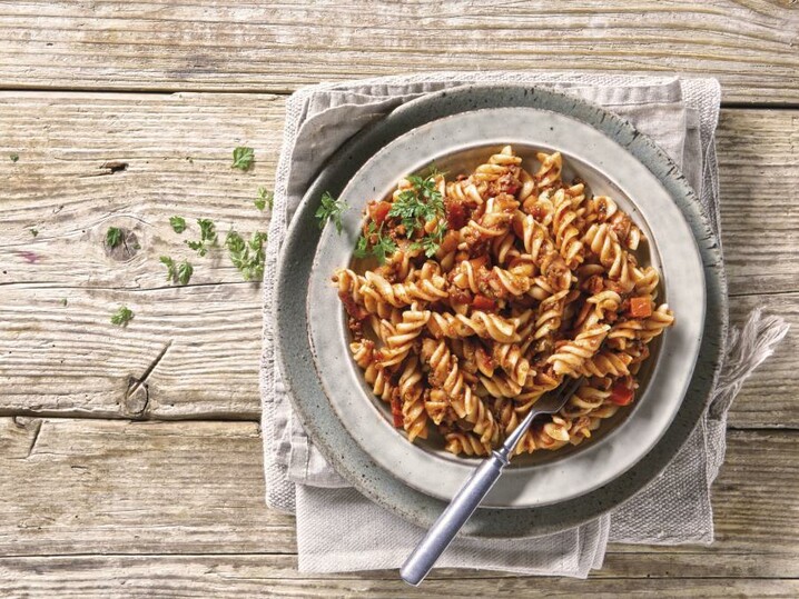 Fusilli mit veganer kein-Hack-Bolognese